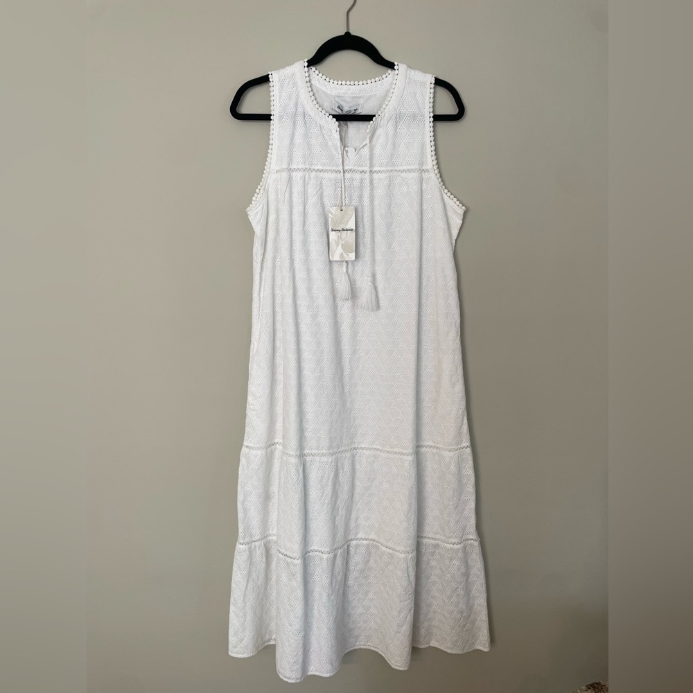 NEW NWT Tommy Bahama-Eyelet Midi Dress Sleeveless White Medium (US 8-10)
